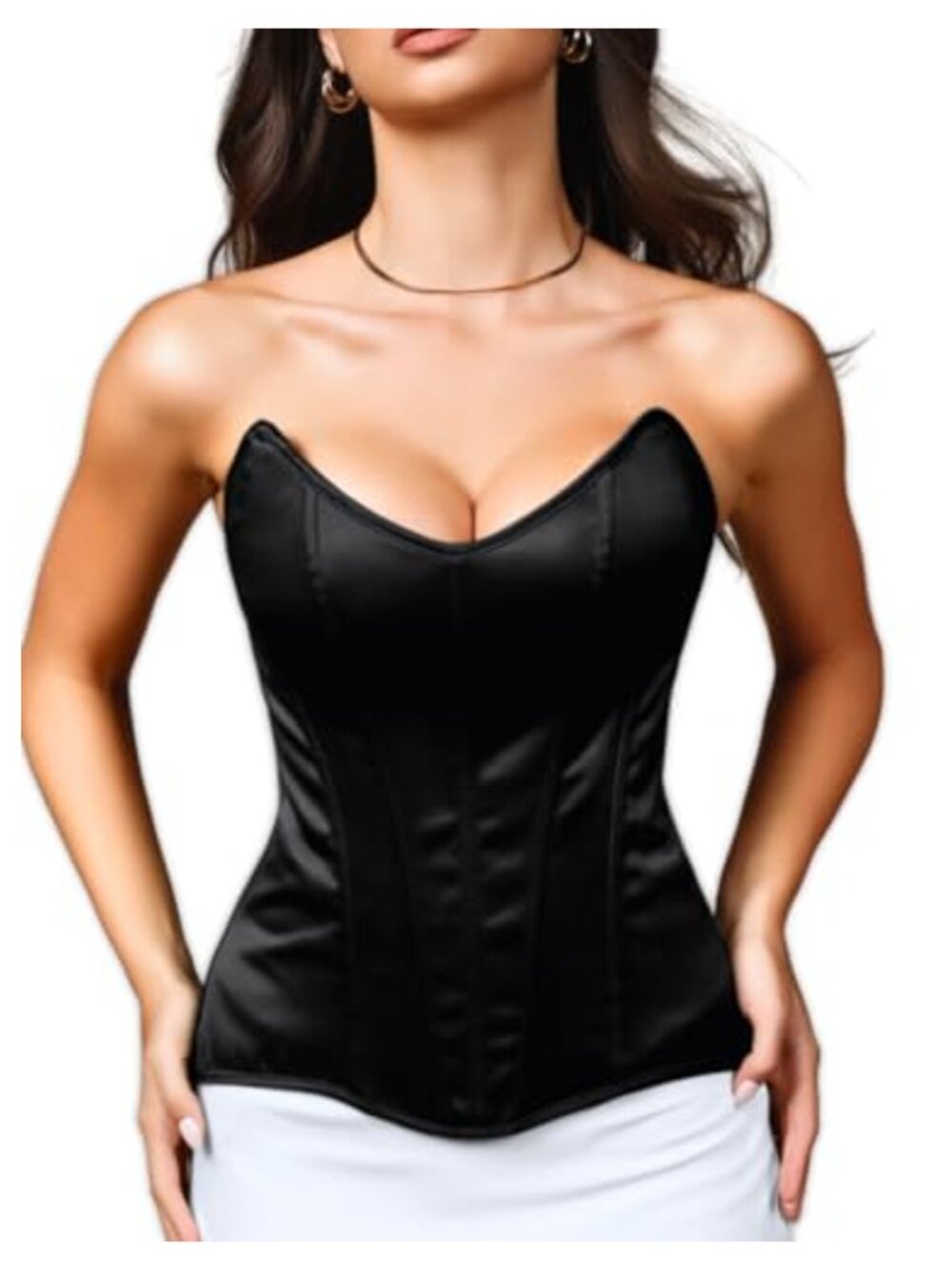 Satin Steel Boned Overbust Corset Top Lace Up Bustier Shapewear
